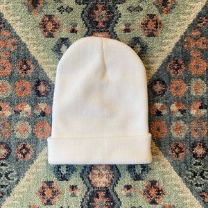 NWOT white knit beanie fold over unisex hat winter layer accessory OSFM